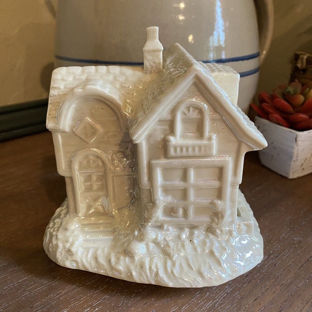 Vtg Sankyo Flocked Christmas House Music Box Japan Cottage Village MCM Putz Work